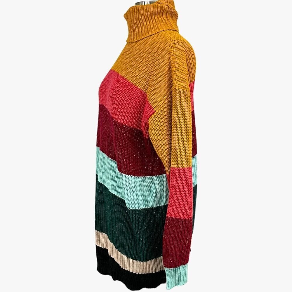 Farm Rio x Anthropologie The Boldly Stripe Knit Turtleneck Sweater Size XS Multi - Picture 4 of 10